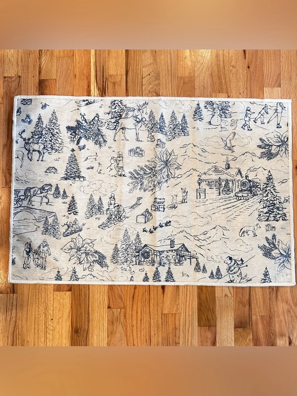 Ruggable Winter Toile Nostalgic print Blue Flat Woven Rug 2x3